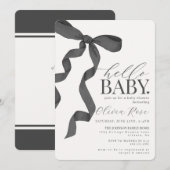 Zwart Coquette Bow Meisje Baby shower Invite (Voorkant / Achterkant)