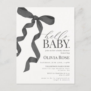 Zwart Coquette Bow Meisje Baby shower Invite Briefkaart