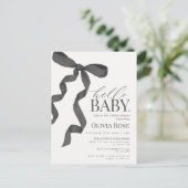Zwart Coquette Bow Meisje Baby shower Invite Briefkaart (Staand voorkant)