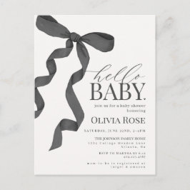 Zwart Coquette Bow Meisje Baby shower Invite Briefkaart