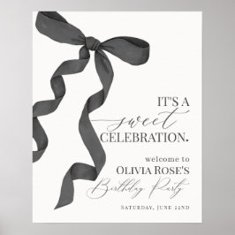 Zwart Coquette Bow Meisje Verjaardag Welkomstbord Poster