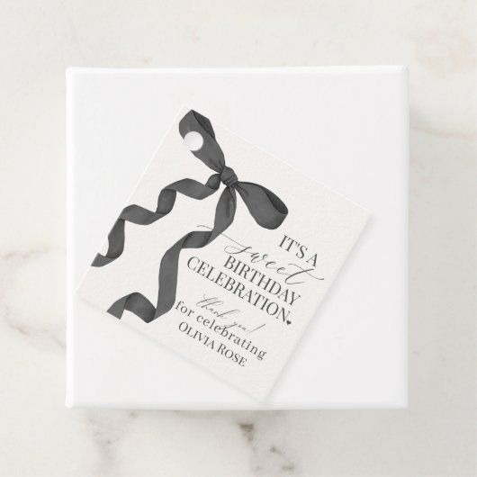 Zwart Coquette Bow Meisje Verjaardagsfeest Bedankjes Labels (In situ)