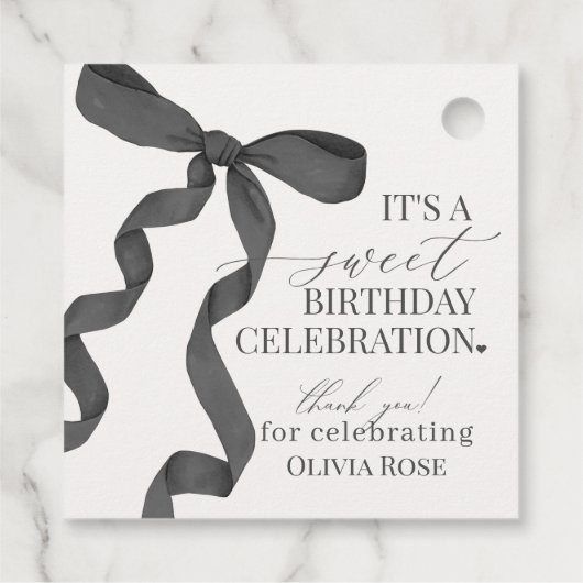 Zwart Coquette Bow Meisje Verjaardagsfeest Bedankjes Labels (Achterkant)