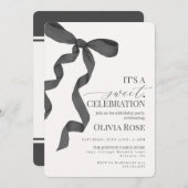 Zwart Coquette Bow Meisje Verjaardagsfeest Uitnodi (Voorkant / Achterkant)