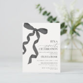 Zwart Coquette Bow Meisje Verjaardagsfeest Uitnodi Briefkaart (Staand voorkant)