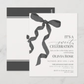 Zwart Coquette Bow Meisje Verjaardagsfeest Uitnodi Briefkaart (Voorkant / Achterkant)