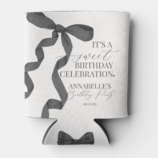 Zwart Coquette Bow Meisje Verjaardagsfeestgunsten Blikjeskoeler (Voorkant)