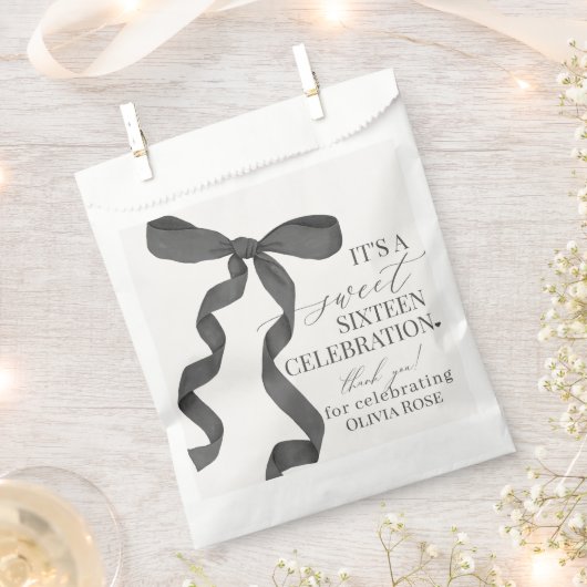 Zwart Coquette Bow Sweet 16 Verjaardag Dessert Bedankzakje (Geknipt)