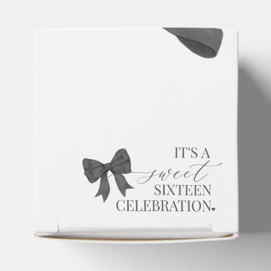 Zwart Coquette Bow Sweet 16 Verjaardagsfeestgesche Bedankdoosjes (Bovenkant)
