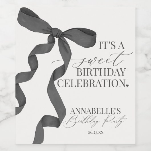 Zwart Coquette Bow Verjaardagsfeestje Favorieten Wijn Etiket (Enkel label)