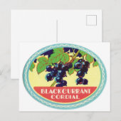 Zwart cordiaal donkerbessen  label briefkaart (Voorkant / Achterkant)