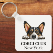 Zwart Corgi Custom Club Thema sleutelhanger (Voorkant)