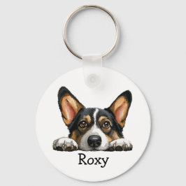 Zwart Corgi gepersonaliseerd thema Sleutelhanger