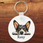 Zwart Corgi gepersonaliseerd thema Sleutelhanger (Achterkant)