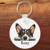 Zwart Corgi gepersonaliseerd thema Sleutelhanger (Voorkant)