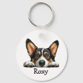 Zwart Corgi gepersonaliseerd thema Sleutelhanger (Achterkant)