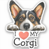 Zwart Corgi hart thema Sticker (Voorkant)