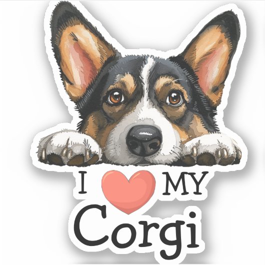 Zwart Corgi hart thema Sticker (Voorkant)
