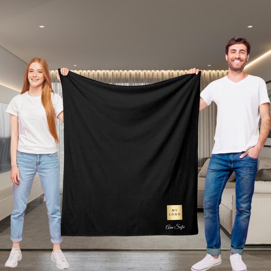 Zwart corporate logo aangepaste bedrijfsnaam scrip fleece deken