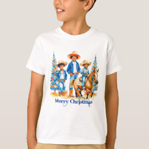 Zwart Cowboy Cowgirl Kinder Met Paard Vrolijk Kers T-shirt