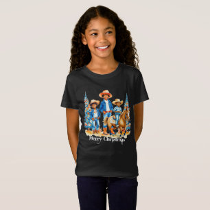 Zwart Cowboy Cowgirl Kinder Met Paard Vrolijk Kers T-shirt