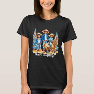 Zwart Cowboy Cowgirl Kinder Met Paard Vrolijk Kers T-shirt