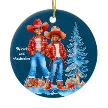 Zwart Cowboy Cowgirl Paar Kerstmis Custom