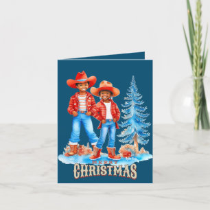 Zwart Cowboy Cowgirl Paar Winter Kerstmis Scène Feestdagen Kaart