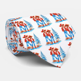 Zwart Cowboy Cowgirl Paar Winter Kerstmis Scène Stropdas