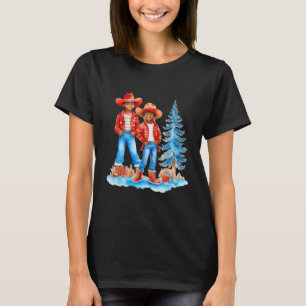 Zwart Cowboy Cowgirl Paar Winter Kerstmis Scène T-shirt