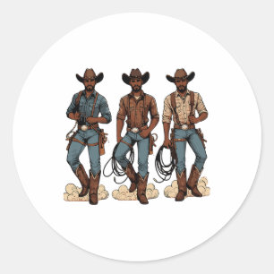 Zwart Cowboy Western Rodeo Melanine Zwart Geschied Ronde Sticker
