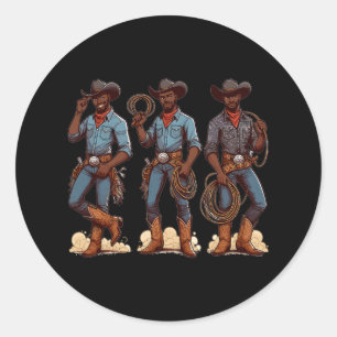 Zwart Cowboy Western Rodeo Melanine Zwart Geschied Ronde Sticker
