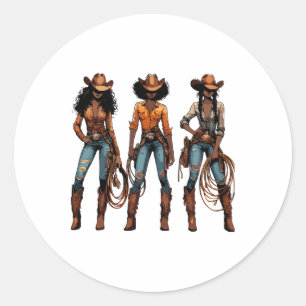 Zwart Cowgirl Juneteenth Western Rodeo Melanine Te Ronde Sticker