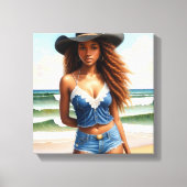 Zwart Cowgirl Koper Hair Beach Canvas Afdruk (Voorkant)