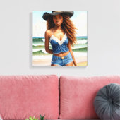 Zwart Cowgirl Koper Hair Beach Canvas Afdruk (Insitu (Woonkamer))