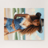Zwart Cowgirl Koper Hair Beach Legpuzzel (Horizontaal)