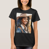 Zwart Cowgirl Western Afrikaans Amerikaans T-shirt (Voorkant)