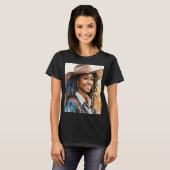 Zwart Cowgirl Western Afrikaans Amerikaans T-shirt (Voorkant volledig)