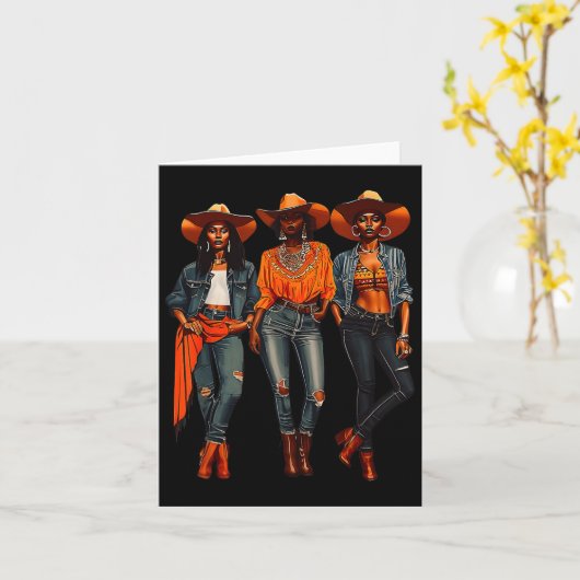 Zwart Cowgirl Western Rodeo Melanin Zwart Geschied Kaart (Gele Bloem)