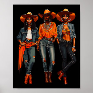 Zwart Cowgirl Western Rodeo Melanin Zwart Geschied Poster