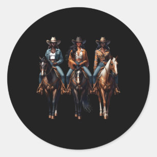 Zwart Cowgirl Western Rodeo Melanin Zwart Geschied Ronde Sticker
