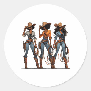 Zwart Cowgirl Western Rodeo Melanin Zwart Geschied Ronde Sticker