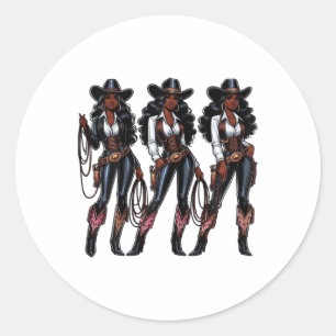 Zwart Cowgirl Western Rodeo Melanin Zwart Geschied Ronde Sticker