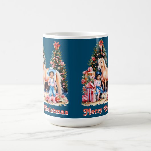 Zwart Cowgirl Winter Scène Paard Vrolijk Kerstfees Koffiemok (Center)