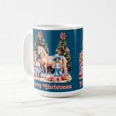 Zwart Cowgirl Winter Scène Paard Vrolijk Kerstfees Koffiemok (Voorkant links)
