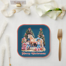 Zwart Cowgirl Winter Scène Paard Vrolijk Kerstfees