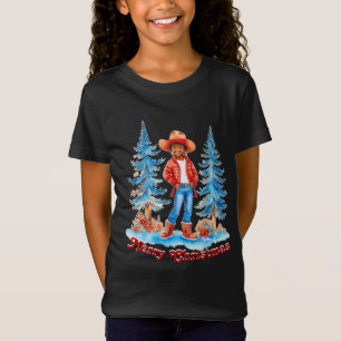 Zwart Cowgirl Winter Scène Vrolijk Kerstfeest T-shirt