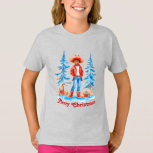 Zwart Cowgirl Winter Scène Vrolijk Kerstfeest T-shirt