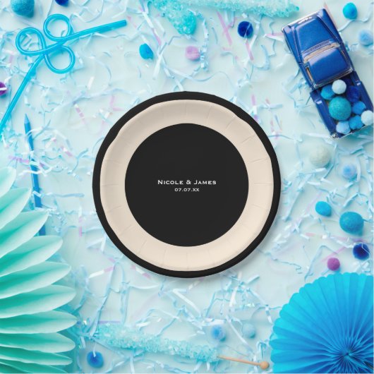 Zwart & Cream Chique Ronde Bruiloft Elegante Borde Papieren Bordje (Feest)