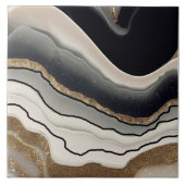 Zwart, Cream en Gouden Geode Stijl Keramische Tege Tegeltje (Voorkant)